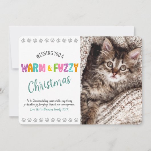 温かくてファジーなペットフォトクリスマスタイポグラフィかわいい シーズンカード (正面)