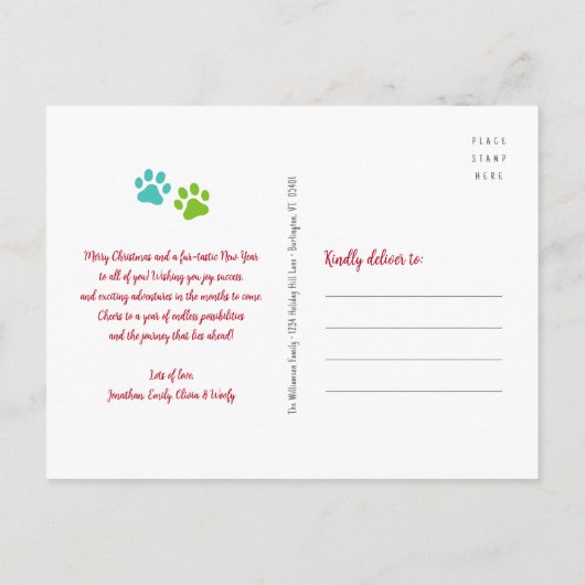 温かくてファジーなペット新年の写真かわいいタイポグラフィ シーズンポストカード (裏面)