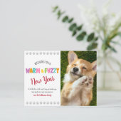 温かくてファジーなペット新年の写真かわいいタイポグラフィ シーズンポストカード (スタンド正面)