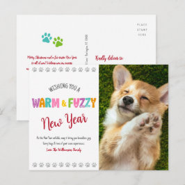 温かくてファジーなペット新年の写真かわいいタイポグラフィ シーズンポストカード