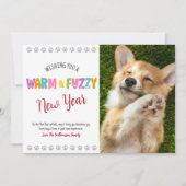 温かくてファジーなペット新年の写真タイポグラフィかわいい シーズンカード (正面)