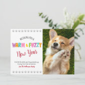 温かくてファジーなペット新年の写真タイポグラフィかわいい シーズンカード (スタンド正面)