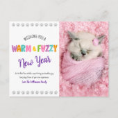 温かくてファジーな新年ペットの写真タイポグラフィかわいい シーズンポストカード (正面)