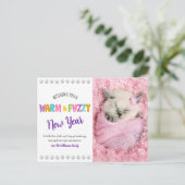 温かくてファジーな新年ペットの写真タイポグラフィかわいい シーズンポストカード (スタンド正面)