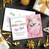 温かくてファジーな新年ペットの写真タイポグラフィかわいい シーズンポストカード