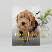 温かくてファジーな願いが可愛いペットのクリスマス 箔シーズンカード (立ち正面)