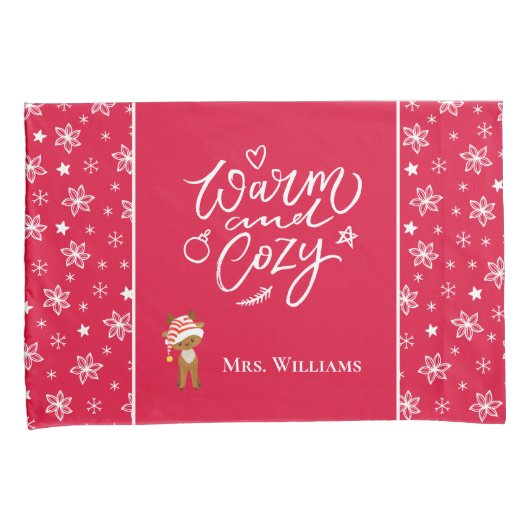 温かく心地よいミスターマッチするクリスマスレッド 枕カバー (正面右)