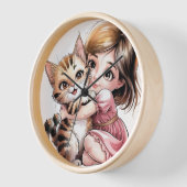 温かく抱きしめた可愛い小さな女の子 壁時計 (傾斜)