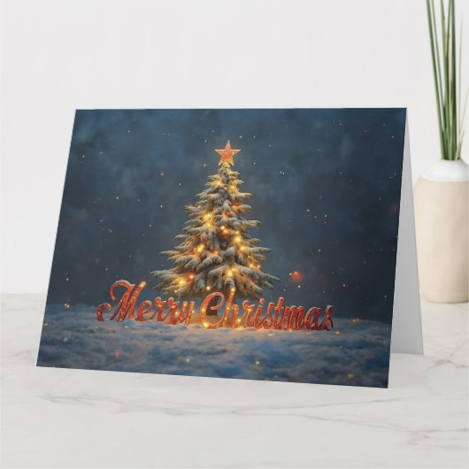 温かな光に包まれたクリスマスツリー カード (正面)