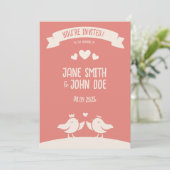 温かみのあるピンクの鳥の歌の招待状 招待状 (スタンド正面)