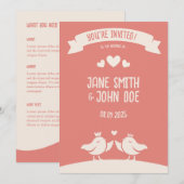 温かみのあるピンクの鳥の歌の招待状 招待状 (正面/裏面)