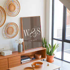 温エレガント茶色のカップル結婚イニシャル ポスター