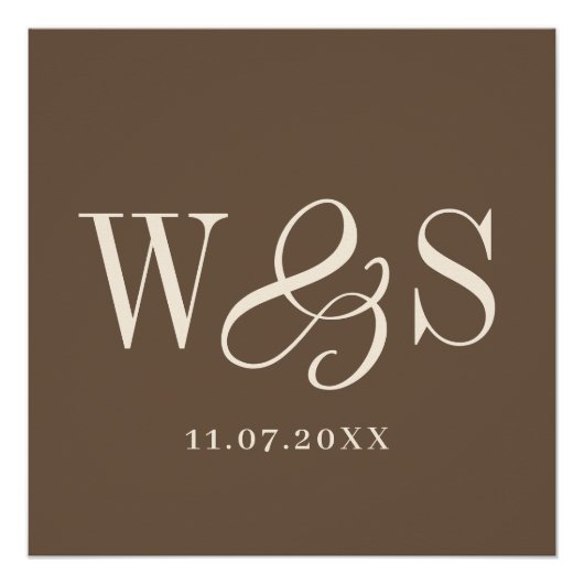 温エレガント茶色のカップル結婚イニシャル ポスター (正面)