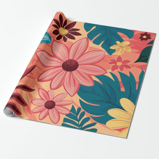 温カラフルかいトーンの背景にフローラのブリス ラッピングペーパー (アンロールド)