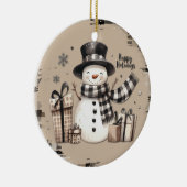 温クラシックかい格子状の雪だるまのクリスマスオーナメント セラミックオーナメント (右)