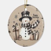 温クラシックかい格子状の雪だるまのクリスマスオーナメント セラミックオーナメント (左)