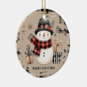 温クラシックかい格子状の雪だるまのクリスマスオーナメント セラミックオーナメント (右)