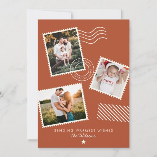 温モダンかい家族の写真かわいいスタンプ シーズンカード (正面)