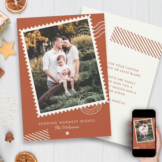 温モダン土調ファミリー写真可愛いスタンプ シーズンカード