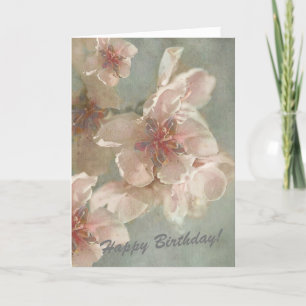 温厚な背景にピンクの花が誕生日 カード