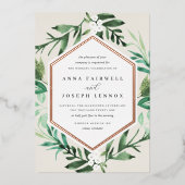 温室フレーム |水彩植物学結婚院 箔招待状 (正面)