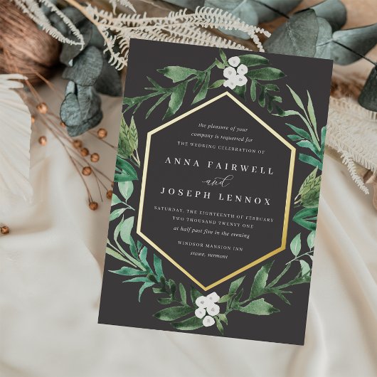 温室フレーム |水彩植物学結婚院 箔招待状