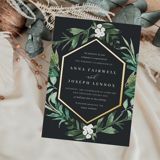 温室フレーム |水彩植物学結婚院 箔招待状