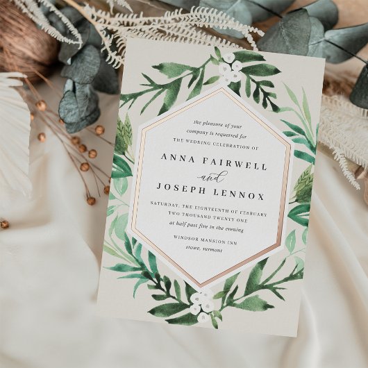 温室フレーム |水彩植物学結婚院 箔招待状