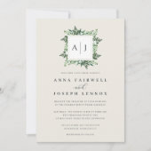 温室モノグラム |グリーンボタニカル結婚ズ 招待状 (正面)