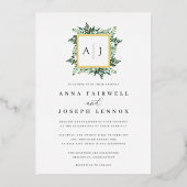 温室モノグラム |グリーンボタニカル結婚ズ 箔招待状 (正面)