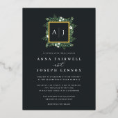 温室モノグラム |グリーンボタニカル結婚ズ 箔招待状 (正面)