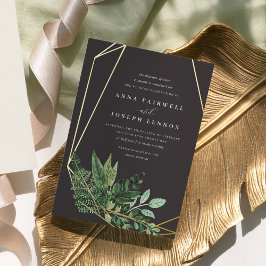 温室幾何学水彩植物学結婚院 箔招待状