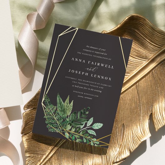 温室幾何学水彩植物学結婚院 箔招待状