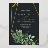 温室幾何学水彩植物学結婚院 箔招待状 (正面)