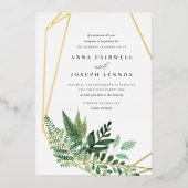 温室幾何学水彩植物学結婚院 箔招待状 (正面)