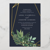 温室幾何学水彩植物学結婚院 箔招待状 (正面)