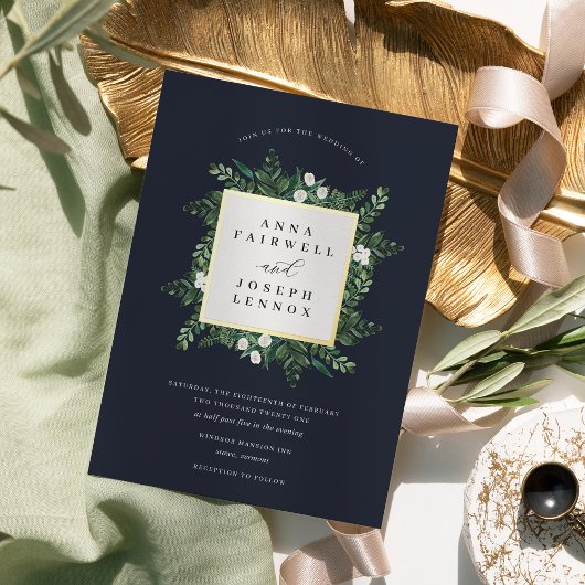 温室 エレガント|水結婚色 箔招待状