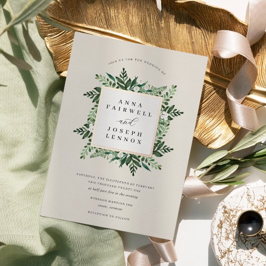 温室 エレガント|水結婚色 箔招待状