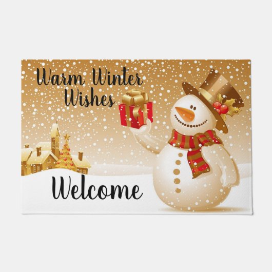 温暖な冬のウィーズ雪だるま ドアマット (正面)