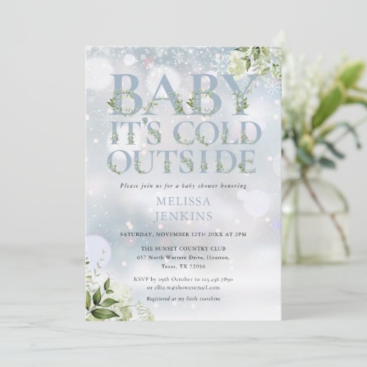 温暖な冬の赤ちゃんシャワー外の寒さ 招待状 (スタンド正面)