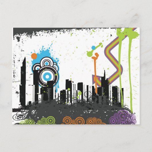 温暖な街並みのイラストレーション ポストカード (正面)