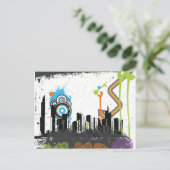 温暖な街並みのイラストレーション ポストカード (スタンド正面)