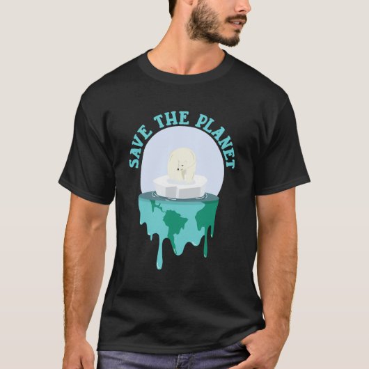温暖化する地球の温暖化に伴う極地の熊救の移動 Tシャツ (正面)