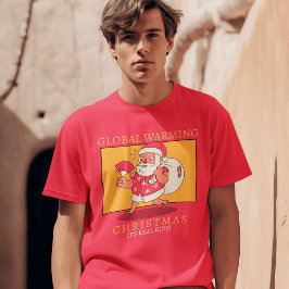 温暖化のクールための夏サンタの先端 Tシャツ