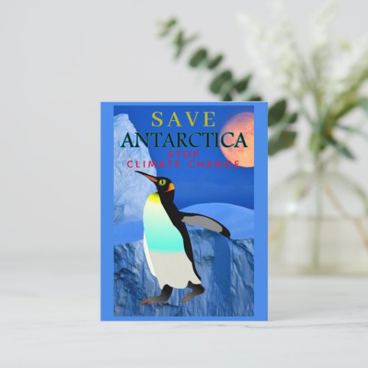 温暖化ストップ率の変化ペンギン皇帝 ポストカード (スタンド正面)