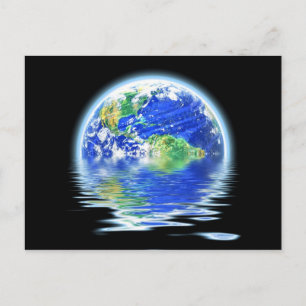 温暖化洪水地球イラストレーション ポストカード