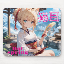 温泉にきた猫耳娘 マウスパッド