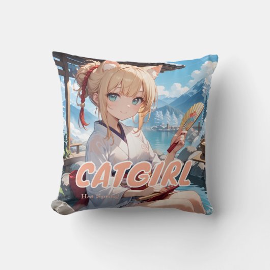温泉にはいる猫耳娘。 クッション (正面)