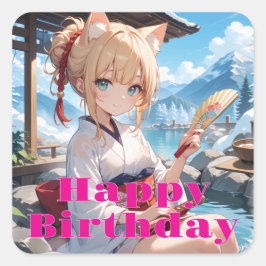 温泉に来た猫耳娘 スクエアシール