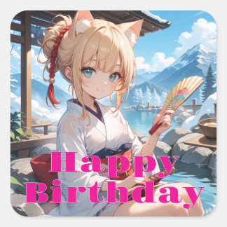 温泉に来た猫耳娘 スクエアシール